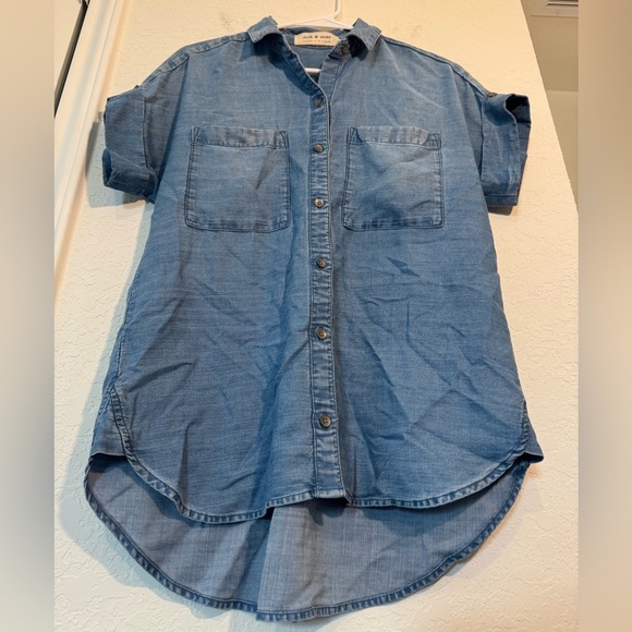 Anthropologie Cloth & Stone Joanie Chambray Denim Buttondown Womens Size Small - Picture 4 of 9